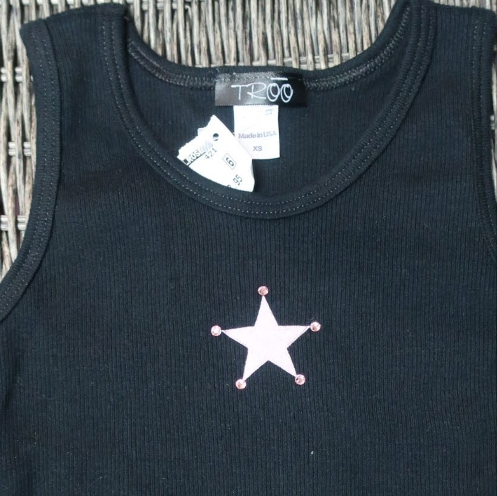 Black Fitted Tank Top with Star and Texas Emblems